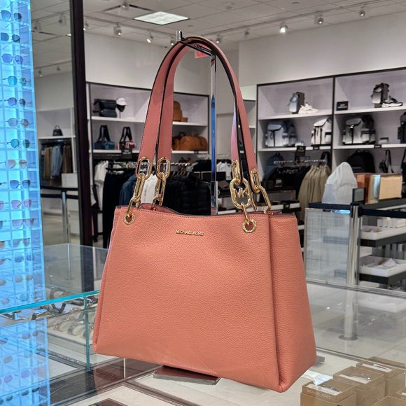 Michael Kors Trisha Large Triple Gusset Shoulder Tote Leather Bag Primrose - Picture 4 of 11